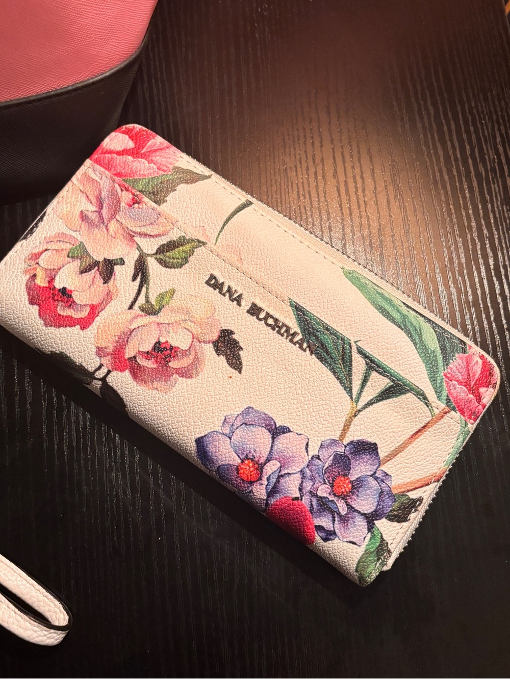 Dana Buchman White Floral Zip Wristlet Wallet
